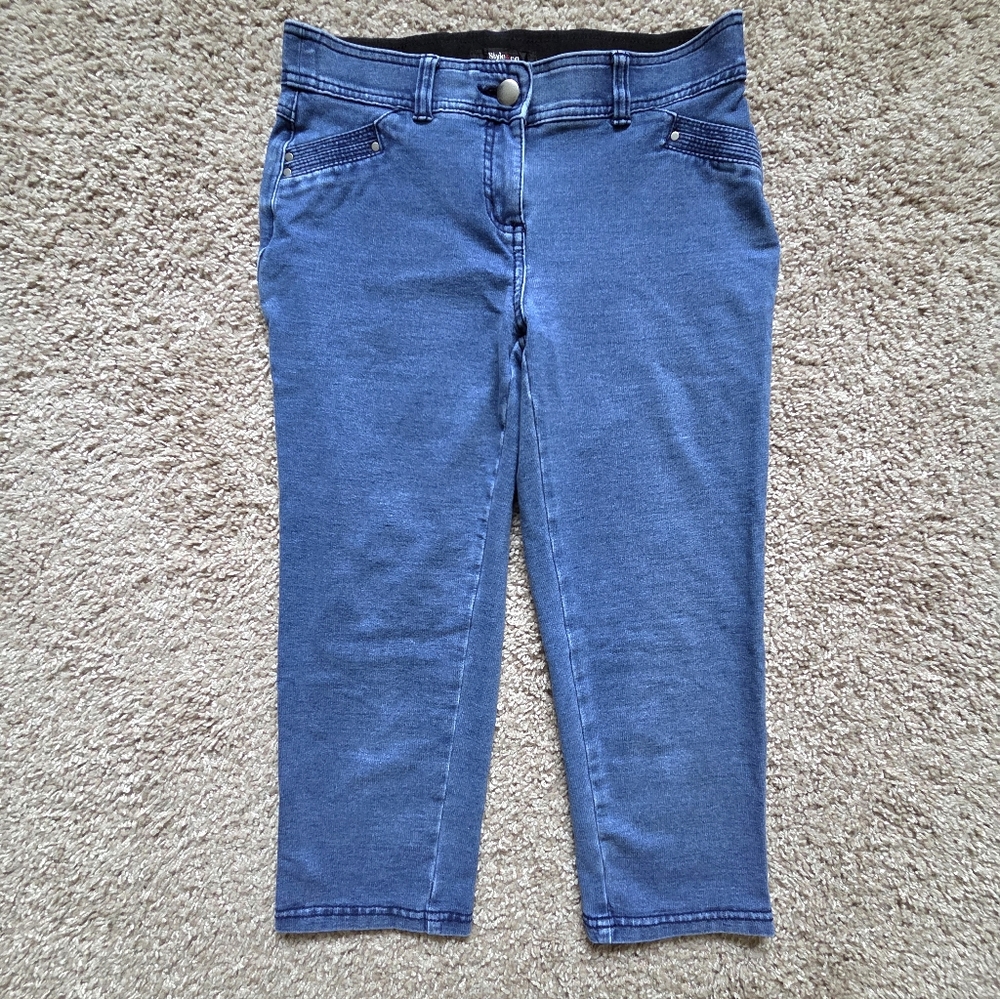 Skinny Knit Blue Denim Capris